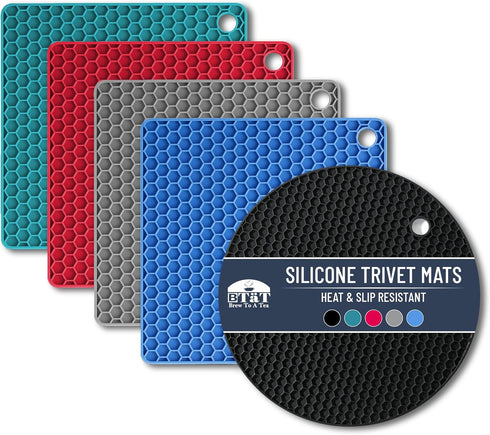 BTaT- Silicone Trivet Mats, 2 Pack, Black, Round Silicone Trivet, Silicone Hot Pads for Kitchen, Silicone Trivets for Hot Pots and Pans, Silicone ...