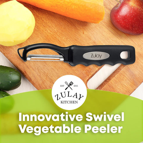 Zulay Kitchen Swivel Vegetable Peeler - Stainless Steel Potato & Veggie Peeler with Comfortable Grip - Built In Blemish Remover - Black...