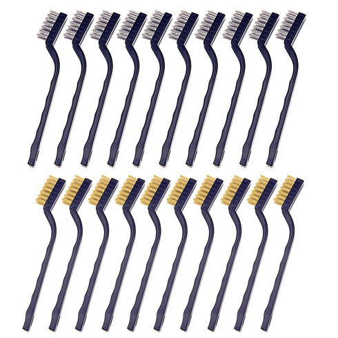 Sunmns 20 Pieces Mini Handle Stainless Steel Wire Bristles Brush Set for Cleaning Welding Slag, Stain and Rust (Silvery Golden)...