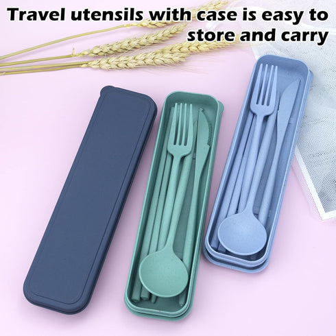 4 Sets Reusable Utensils Set with Case,Travel Utensils with Case,Reusable Utensils for Lunch Box accessories,Portable Chopsticks Knife Fork and Sp...