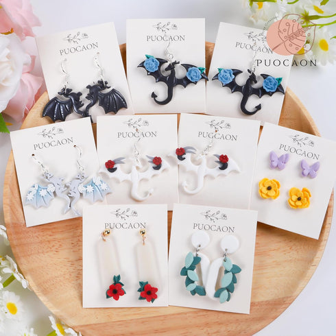 Puocaon Mini Flower Clay Cutters - 5 Pcs Flower Leaves Clay Cutters for Polymer Clay Earrings, Flower Petal Polymer Clay Cutters for Earrings, Min...