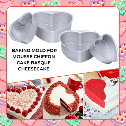 beyonday 2pcs Heart Shaped Cake Pan with Removable Bottom, 4 inch & 6 inch Aluminum Alloy Heart Cake Trays for Birthday Party Wedding Anniversary ...
