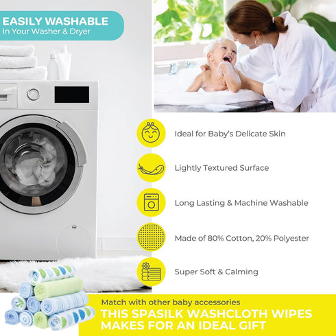 Spasilk Washcloth Wipes Set for Newborn Boys and Girls, Soft Terry Washcloth Set, Pack of 10, Blue Dots...