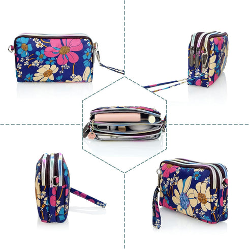 CONISY Large Capacity Wristlet Wallets for Women, Printed Nylon Crossbody Clutch Purse, 3 Zipper Cell Phone Wallet for Ladies...