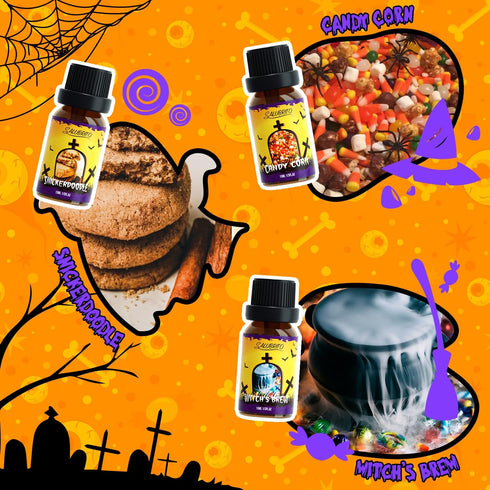 SALUBRITO Halloween Fragrance Oils Set, Funny Essential Oils Gift Set for Diffuser, Candle, Soap Making Scents, Pumpkin Pie, Spiced Cider, Caramel...