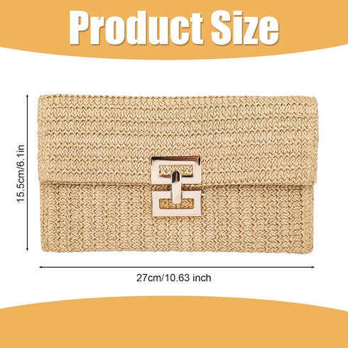 Straw Clutch, Summer Beach Straw Clutch Handbag Straw Tote Bag Boho Style Clutch Purse Handwoven Casual Small Envelope Straw Wallet for Women Girl...