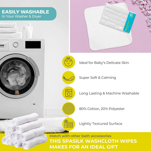 Spasilk Washcloth Wipes Set for Newborn Boys and Girls, Soft Terry Washcloth Set, Pack of 20, White...