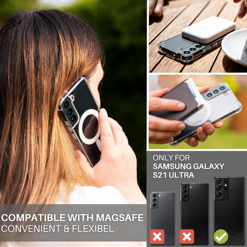 Magnetic Case for Samsung Galaxy S21 Ultra for MagSafe Case/Shockproof Samsung S21 Ultra Case for MagSafe Transparent/Clear Phone Case for Samsung...