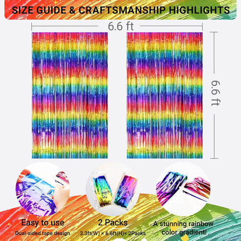 Sparkly Rainbow Foil Fringe Curtain Metallic Streamers Tinsel Party Backdrop Decorations for Birthday Gay Pride Day Graduation Wedding Engagement ...