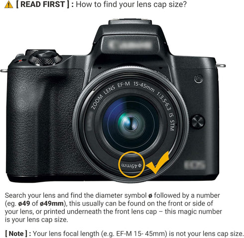 2-Pack 49mm Front Lens Cap Cover with Deluxe Cap Keeper for Canon EOS R100 R50 R10 with RF-S 18-45mm Kit Lens, for Canon EOS M50 M6 Mark II M5 M6 ...