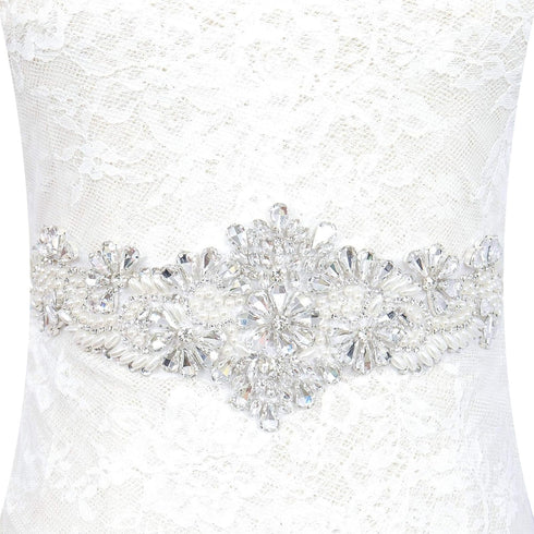Pardecor Belt with Rhinestone Bridal Wedding Dress Belt Silver Crystal Rhinestone Pearl Belts Beaded Women's sash for Bridesmaid Gowns...