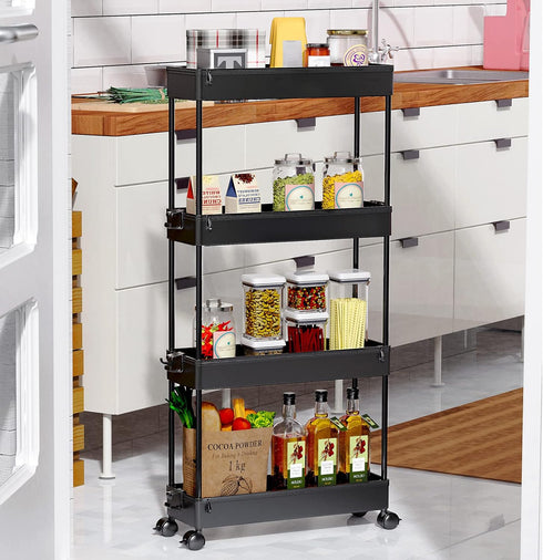 SPACEKEEPER Slim Rolling Storage Cart 4 Tier Bathroom Organizer Cart Mobile Shelving Unit Slide Out Utility Cart for Kitchen, Bthroom, Makeup, Cra...