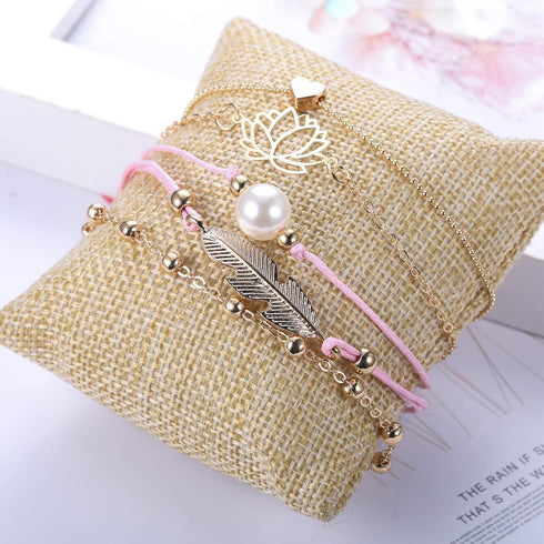 YADOCA 20 Pcs Layered Bracelet Set for Women Multiple Stackable Wrap Bangle Turtle Pineapple Arrow Feather Lotus Assorted Beaded Bracelets Adjusta...