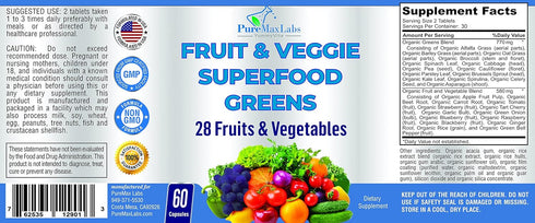 Fruit and Veggie Superfood Greens - 28 Fruits and Vegetables incl. Alfalfa, Barley Grass, Spirulina, Beet Root, Tart Cherry, Concentrated Natural ...