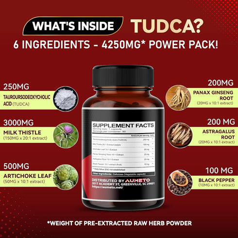 TUDCA Supplement (Tauroursodeoxycholic Acid) with Milk Thistle, Artichoke, Panax Ginseng, Astragalus - Bile Flow & Digestion Support (90 Count (pa...
