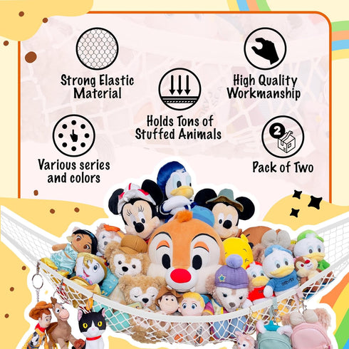 Stuffed Animal Hammock for Plushie Toys | Corner Hanging Storage Net for Organizing your Teddy and Stuffy Collection | (Net 2 Packs, Buttercup Yel...