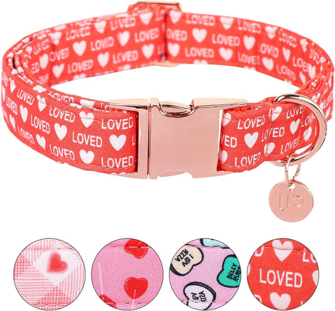 Valentine's Day Dog Collar,Red Heart Dog Collar for Small Medium Large Girl Boy Dogs or Cats, Wedding Dog Collar Match Dog Leash, Pet Collar with ...