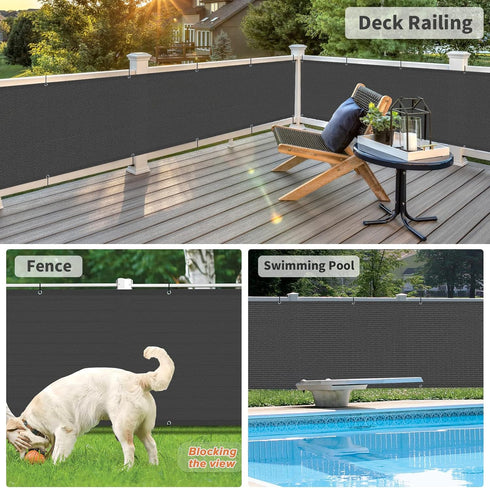LOVE STORY 3'x10' Charcoal Balcony Screen Privacy Fence Cover (HDPE) UV Protection Weather-Resistant 3 FT Height Shield for Deck, Patio, Backyard,...