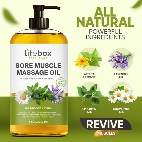 Arnica Sore Muscle Massage Oil – 100% Pure & Natural - Massage Therapy for Muscles & Joints – Body Oil Infused with Arnica Extract, Lavender Oil, ...