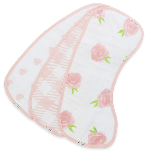 Ziggy Baby Muslin Burp Cloths, Burpy Bib Set (3 Pack) Pink Peony, Heart and Buffalo Plaid...