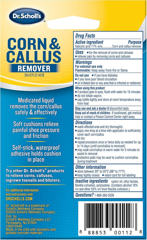 Dr. Scholl's LIQUID CORN & CALLUS REMOVER, 0.33 Ounce // Removes Corns & Calluses Fast with Cushions That Provide Protection Against Shoe Pressure...