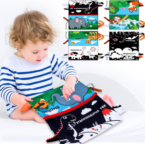 Tummy Time Baby Mirror Toys 0-6 6-12 Months High Contrast Infant Toys Brain Development with Crinkle Cloth Book and Teether - Montessori Newborn S...