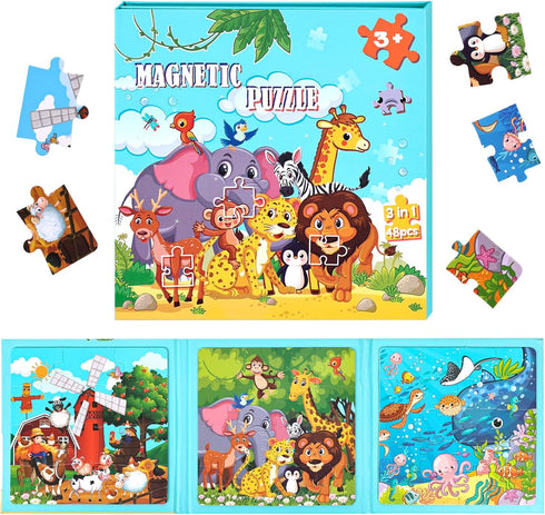 AMOR PRESENT Magnetic Puzzles for Kids, Travel Puzzles Book Learning Magnet Toys for Toddlers Gifts...