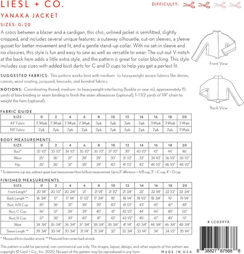 Yanaka Jacket Sewing Pattern...