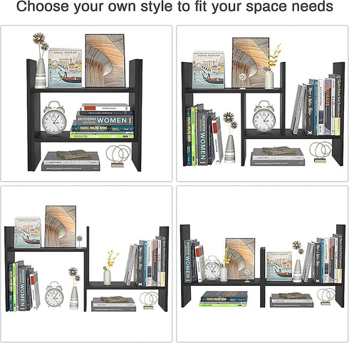 Desktop Bookshelf Storage Organizer Adjustable Wood Desktop Display Shelf Rack Counter Office Storage Rack Top Bookcase - Free Style Display Natur...