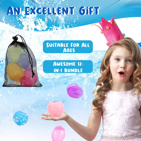 12 Pack Reusable Water Balloons Fast Refillable for Kids Outdoor Activities, latex-free Kids Pool Beach Bath Toys, Self-Sealing Water Bomb Quick F...