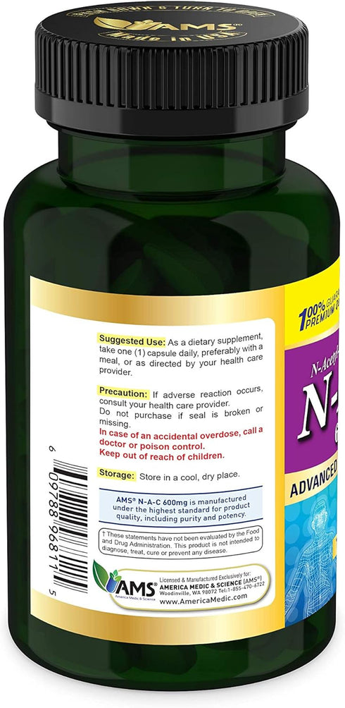 America Medic & Science NAC 600mg – NAC Supplement for Lung Health & Immune Support, Liver Support & Antioxidants – N-Acetyl-Cysteine – 60 Capsule...