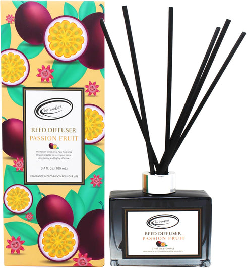 Air Jungles Passion Fruit Fragrances Reed Diffuser Set with Sticks, Scent Incense Oil, Essential Oil Air Freshener for Home, Office, Gym, and Room...