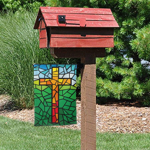 YISHOW Jesus Christ Cross Religious Stained Glass Style Garden Flag Double Sided Vertical Christian Lord Faith Cross Stained Glass Style House Fla...