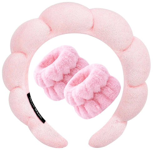 Spa Headband for Washing Face Wristband Sponge Makeup Skincare Headband Terry Cloth Bubble Soft Get Ready Hairband for Women Girl Puffy Padded Hea...
