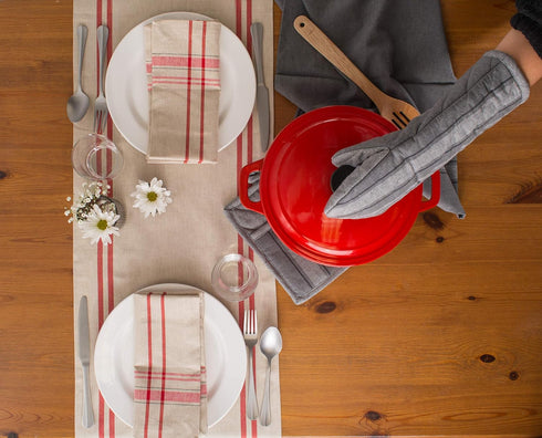 DII French Stripe Dining Table Collection Farmhouse Style Table Runner, 14x108 Inches, Taupe/Red...