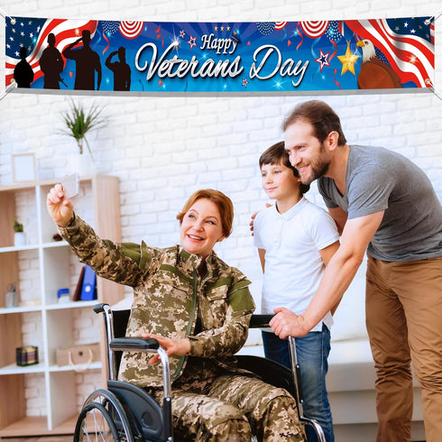 HOWAF Veterans Day Decoration Garden Banner, Thank You Veterans Fence Banner, Thank You Veterans Yard Sign Banner Hanging Banner for Veterans Day ...