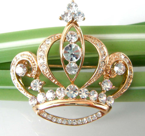 Navachi 18k Gold Plated Multicolor Crystal Royal Crown Brooch Pins...