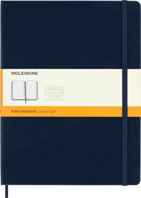 Moleskine Classic Notebook, Hard Cover, XL (7.5" x 9.5") Ruled/Lined, Sapphire Blue, 192 Pages...