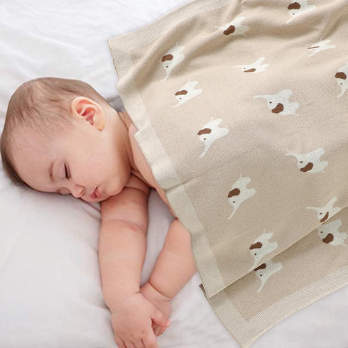 100% Cotton Baby Blanket Knit Soft Cozy Swaddle Receiving Blankets Toddler Infant blanket with Lovely Elephant for Newborn Boy Girls - Camel, 90 x...