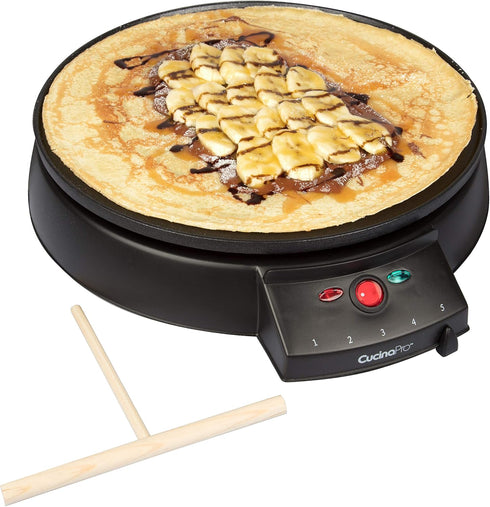 12" Griddle & Crepe Maker, Non-Stick Electric Crepe Pan w Batter Spreader & Recipe Guide- Dual Use Hot Plate for Blintzes, Eggs, Pancakes- Portabl...