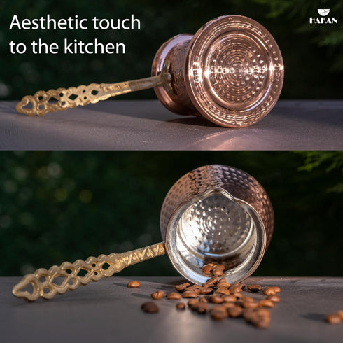 Hakan Turkish Coffee Pot | Stove Top Water Boiler, Coffee Maker, Butter, Chocolate & Milk Warmer | Even and Quick Heat with Handcrafted Copper Mat...
