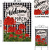 Home Decorative Welcome to Our Porch Geranium Spring Summer House Flag, Flower Black White Buffalo Plaid Check Garden Yard Outside Decoration, Fal...
