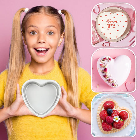 Mifoci 3 Pieces Heart Shaped Cake Pans Aluminum Cake Pans Heart Cake Mold for Baking DIY for Kitchen Wedding Party Valentine(Silver, 5.7 Inch)...