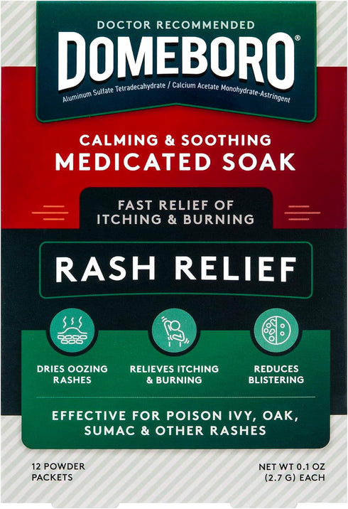 Domeboro Medicated Soak Rash Relief (Burow’s Solution), 12 Count (Pack of 1) - Packaging May Vary...