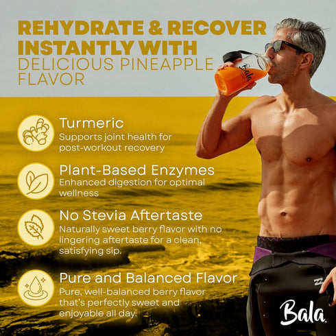 Bala Enzyme Hydration & Sugar-Free Drink Mix - Turmeric, Bromelain, Papain, Immunity, Mobility - Pineapple 0.25oz (10 Count)...
