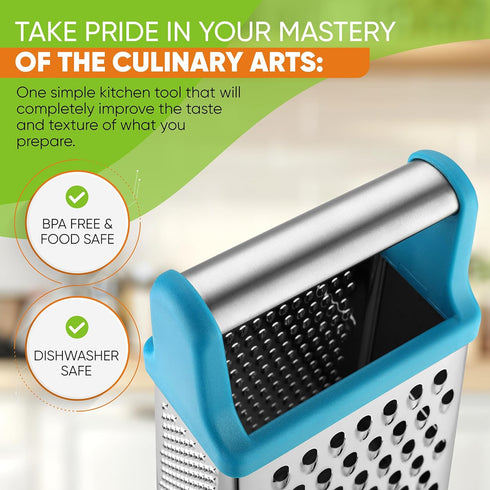 Spring Chef Handheld Stainless Steel XL Parmesan Cheese Grater with Handle - 4 Sided Metal Box Grater for Kitchen - Dishwasher Safe Potato Shredde...