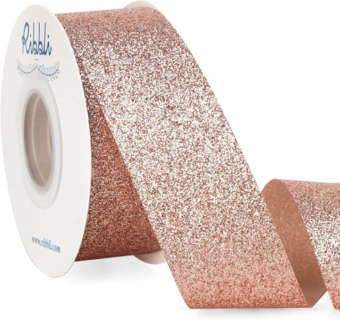Ribbli Rose Gold Glitter Ribbon,Gift Wrapping Ribbon Rose Gold Cut Edge Christmas Ribbon for Crafts, Chritmas Tree Decoration,Ornaments decoration...