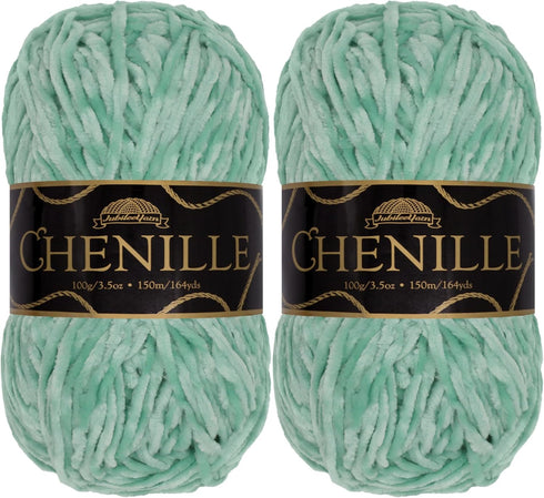 JubileeYarn Chenille Yarn - 100g/Skein Worsted Weight - Sea Spray - Teal Grey Seafoam Green - 2 Skeins...