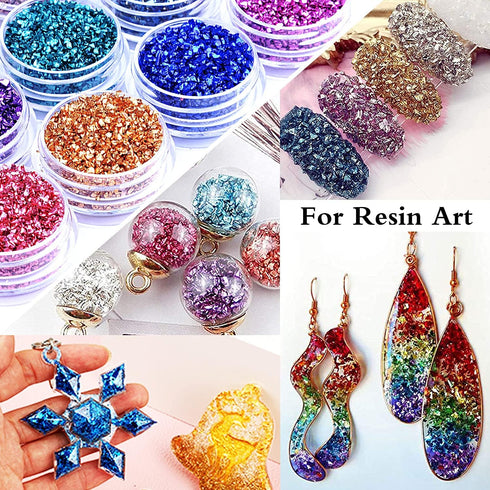 12 Box Crushed Glass Craft Glitter Fine for Resin Art, Small Broken Glass Pieces Irregular Metallic Crystal Chips Chunky Flakes Sequins for Nail A...