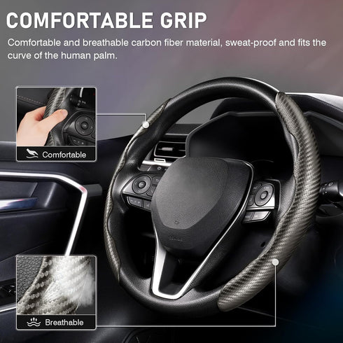 Cartist Steering Wheel Cover, Carbon Fiber Steering Wheel Cover, Car Steering Wheel Cover for Men/Women, Anti-Slip, Comfortable Grip, Durable, Uni...